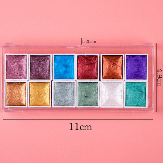 Watercolor Paints Metallic Solid Colors Metal Case