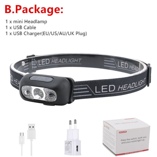Mini Rechargeable LED Headlamp Body Motion Sensor