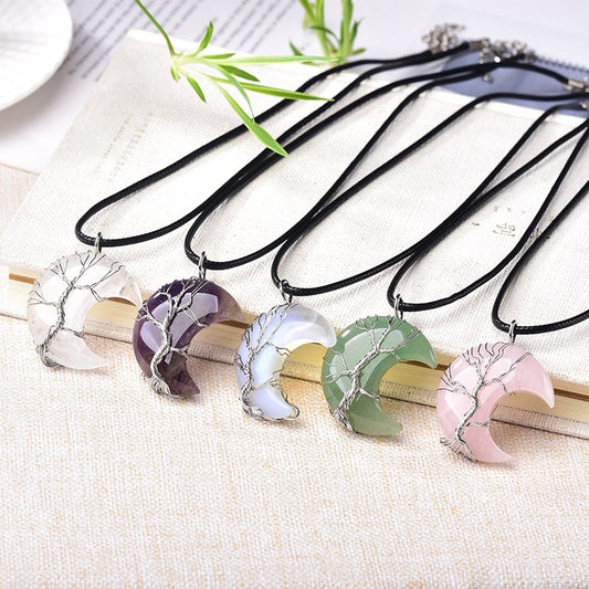 1 Piece Natural Crystal Pendant Tree Of Life Moon Shape