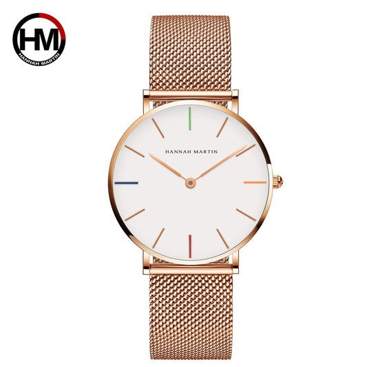 Stainless Steel Mesh Rose Gold Waterproof Ladies Watch