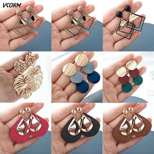 New Korean Acrylic Earrings For Women Statement Vintage Geometric Gold Dangle