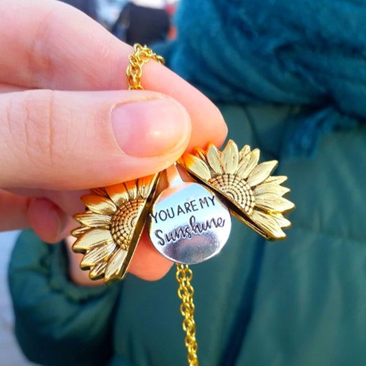 You Are My Sunshine Open Locket Sunflower Necklace