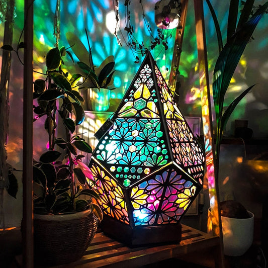 Wooden Hollow LED Projection Night Lamp Bohemian
