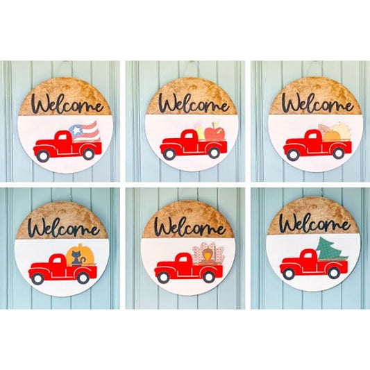 Truck Door Hanger Round Welcome Sign for Front Door