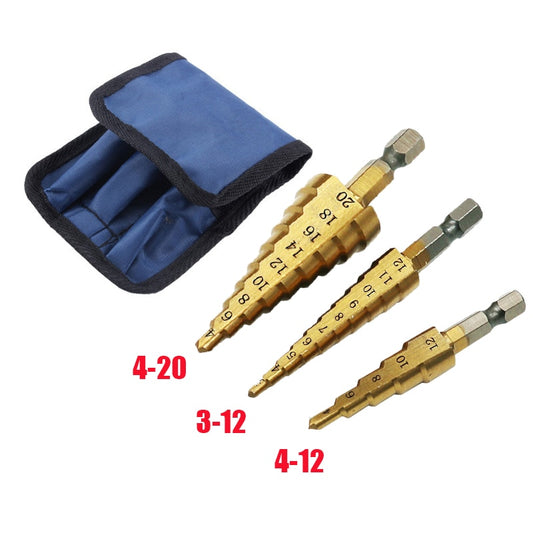 3Pieces 3 12mm 4-12mm 4-20mm HSS Straight Groove Step Drill Bit