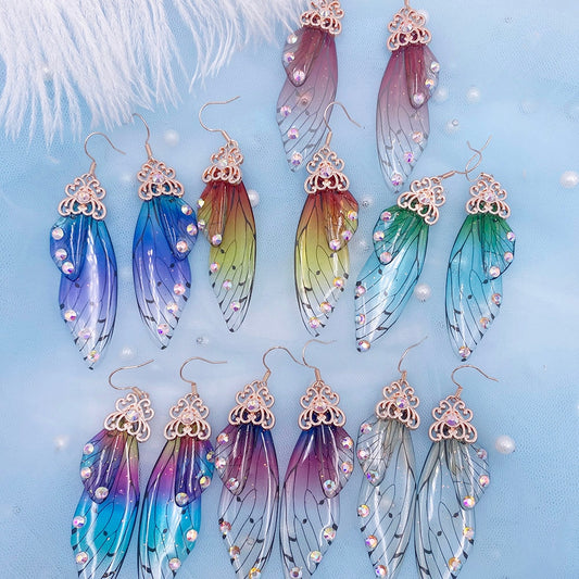 Fairy Rainbow Gradient Resin Butterfly Wing Drop Earrings