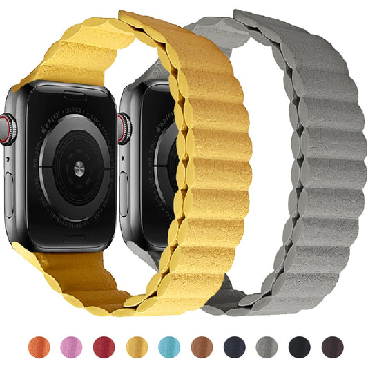 Leather link loop Magnetic strap For apple watch band