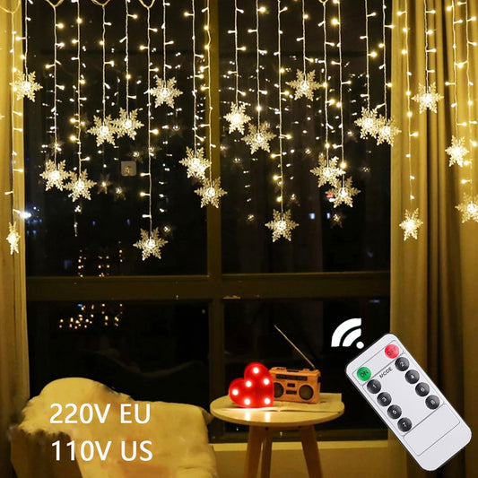 Christmas Light Led Snowflake Curtain Icicle Fairy String Lights