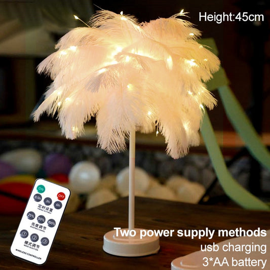 Remote Control Feather Table Lamp Feather Light