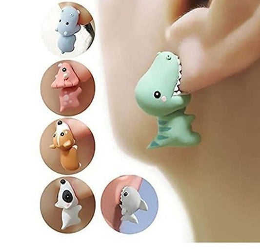 1 Pair Cute Animal Bite Earring Cartoon Soft Clay Animal Earrings