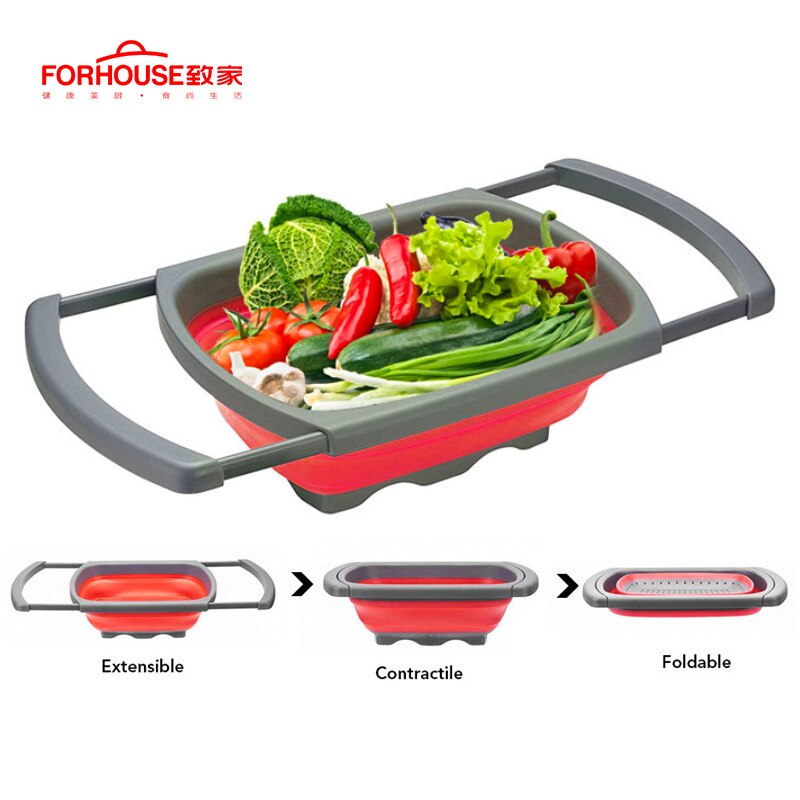 Silicone Telescopic Folding Drain Basket Colander Strainer