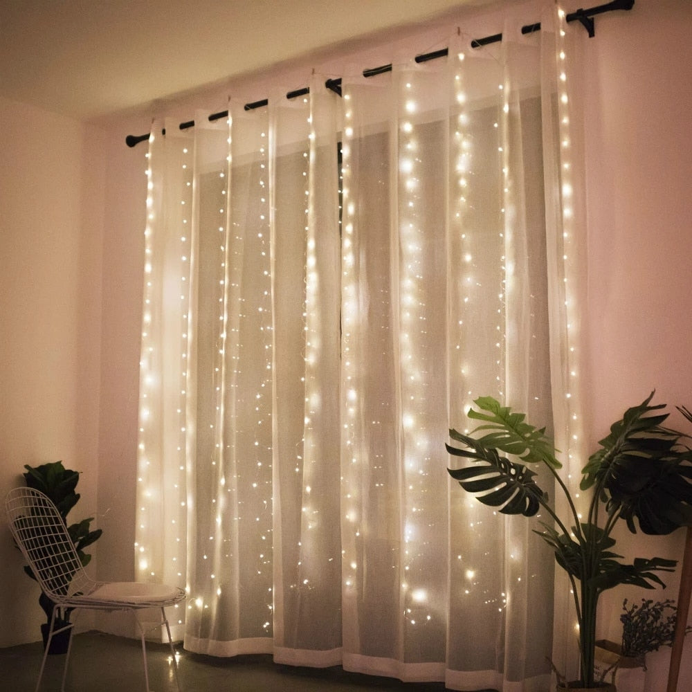 Christmas Lights Curtain Garland Decorations