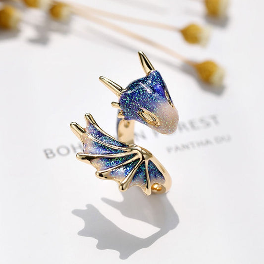 Original design starry sky small blue dragon opening ring