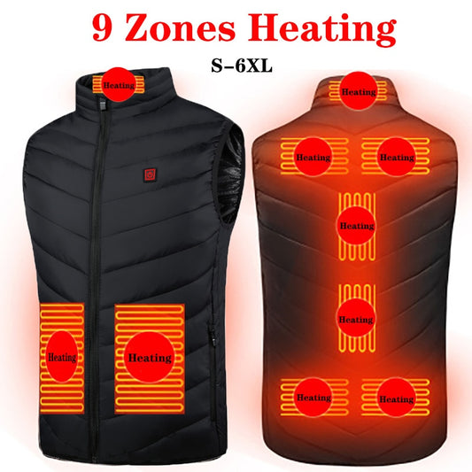 9 Areas Heated Vest Jacket USB Men Winter Electrical Heating Jacket