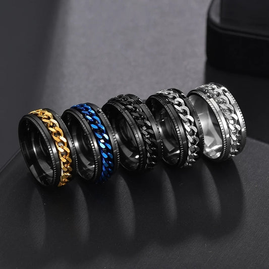 Cool Stainless Steel Rotatable Men Couple Ring