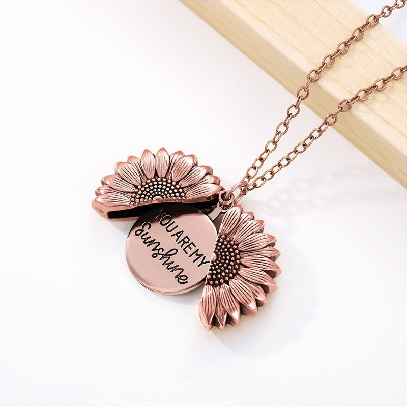 You Are My Sunshine Open Locket Sunflower Necklace
