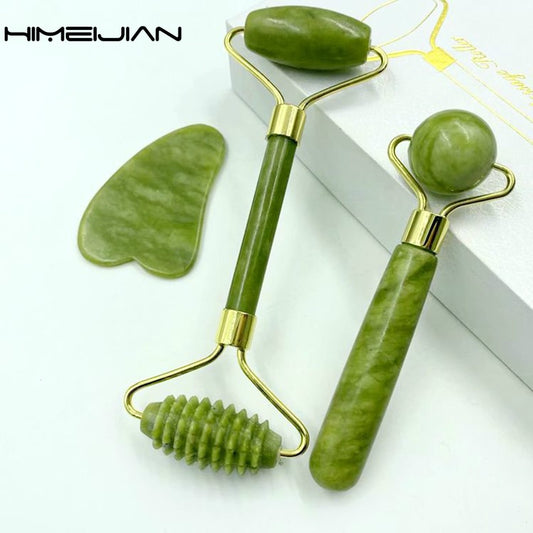 Beauty 3pieces Set Jade Roller Massager Gua Sha Jade Stone