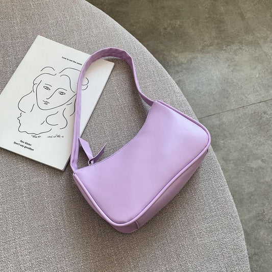 Soft PU Leather Women Purple Underarm Bag