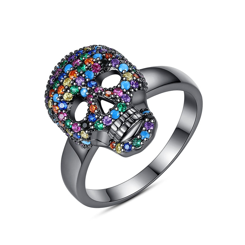 Punk Colorful CZ Skeleton Devil Ring Black Bling