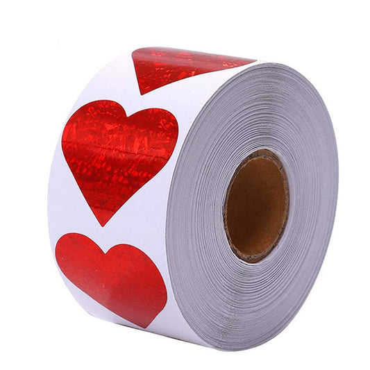 Red Heart Shape Labels Valentine Day Paper Sticker
