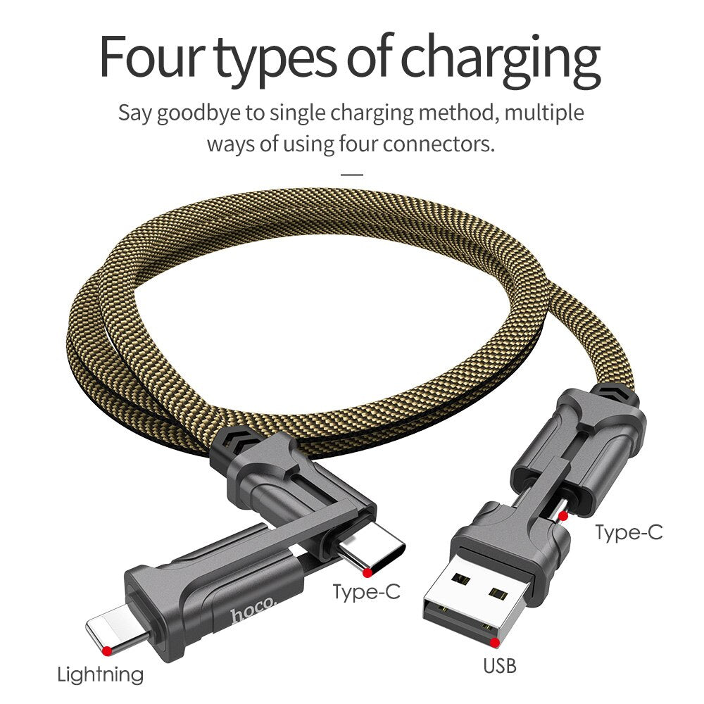 HOCO 4in1 USB Type C Cable 60W Metal PD Fast Charger