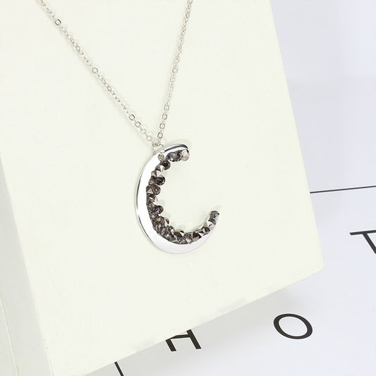 Crystal Moon Necklace Planet Half Moon Pendant Charm
