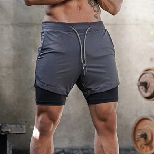 Men 2 in 1 Running Shorts Jogging Workout Bottoms