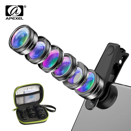 APEXEL Universal 6 in 1 Phone Camera Lens Kit Fish Eye Lens