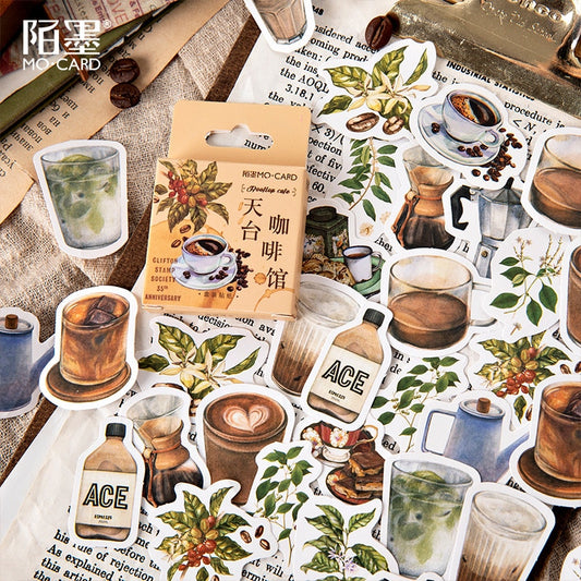Vintage Rooftop Coffee Shop Stickers Set