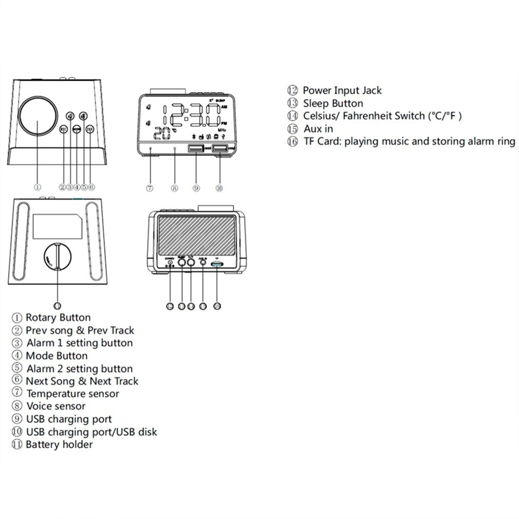 Alarm Clock Speaker Mobile Phone Charging