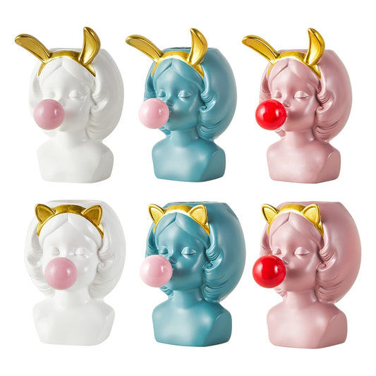 Cute Girl Blowing Bubbles Succulent Planters Vinyl Flower Pot