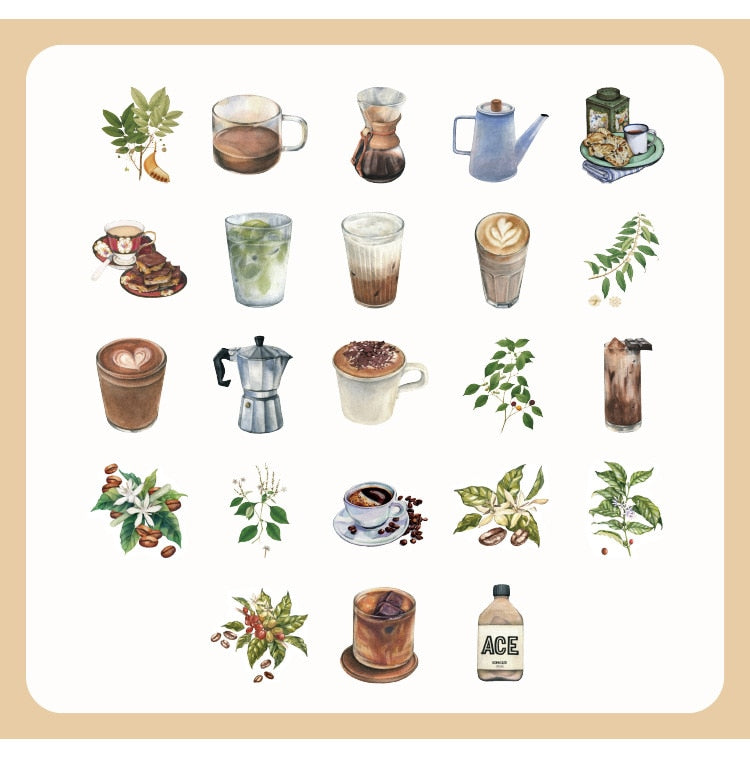 Vintage Rooftop Coffee Shop Stickers Set