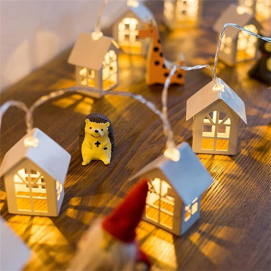 LED Fairy Wood House Light String Garland Christmas Decoration