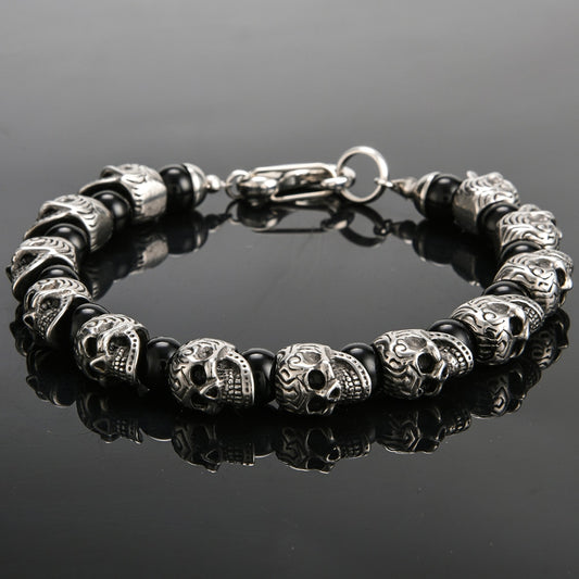Vintage Stainless Steel Skull Beads Bracelet
