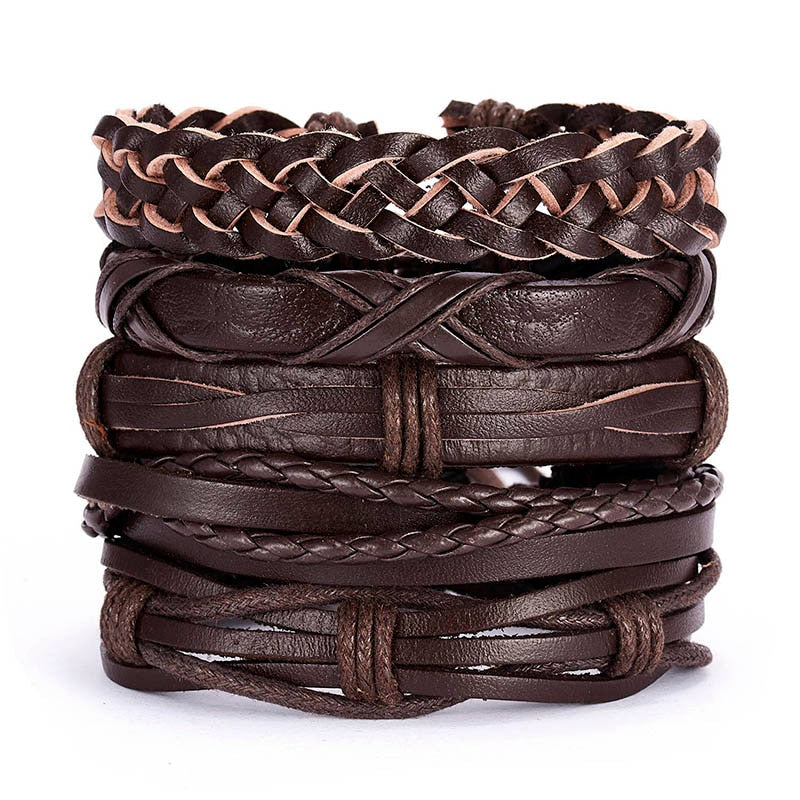 Men Bracelets Vintage Multilayer Leather Braid Bracelets Bangles