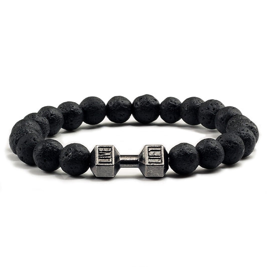 Natural Black Volcanic Lava Stone Dumbbell Bracelet black Matte Beads
