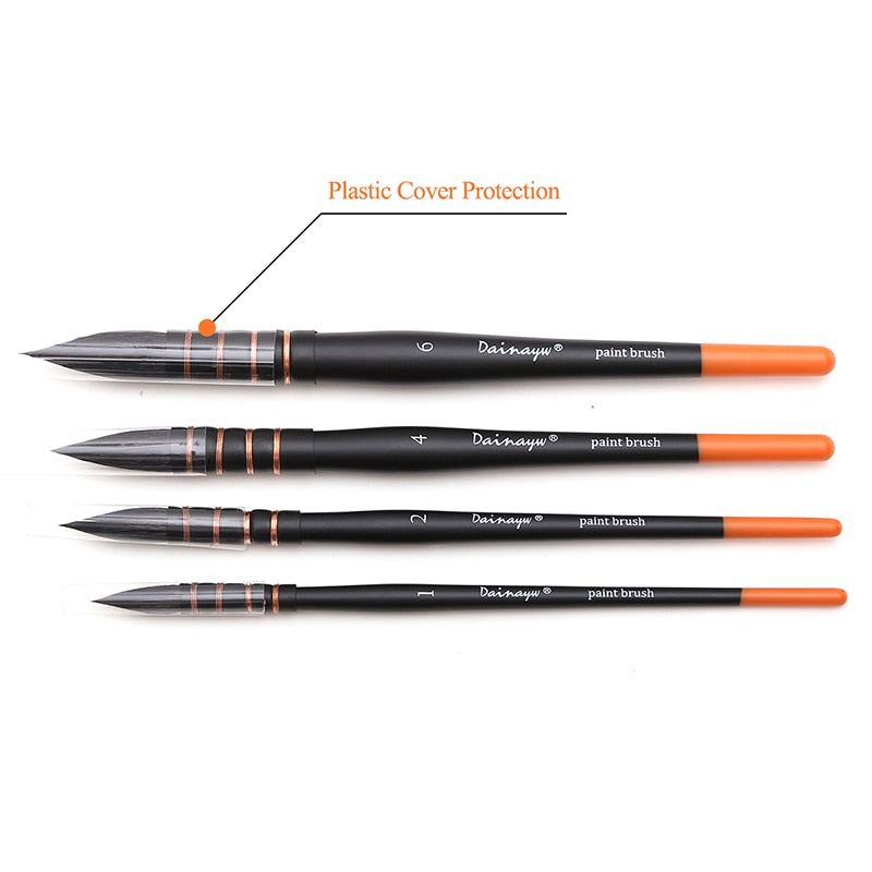 4 Brushes Squirrel Hair &Horse Hair Art Painting Brushes