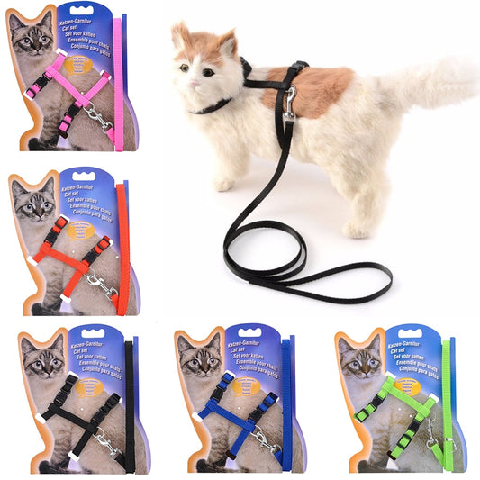 5 Color Adjustable Pet Cat Collar Harness Leash Set