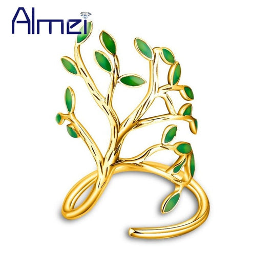 Brass Spring Green Tree Rings For Women Gold Ring