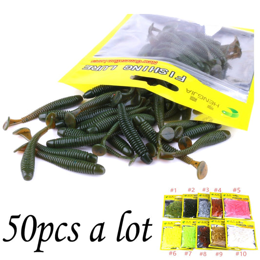 50 Pieces Bag T Tail Silicone Soft Bait Fishing
