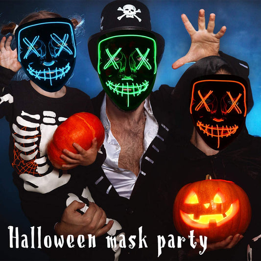 Led Mask Halloween Party Masquerade Masks Light Glow In The Dark Horror