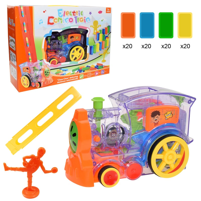 Kids Domino Train Car Set Sound Light Automatic Laying Domino