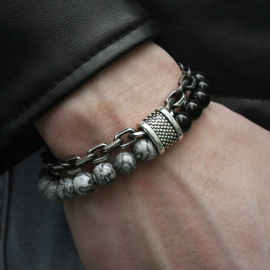New Men's Tiger Eye Stone Beaded Bracelet Stainless Steel