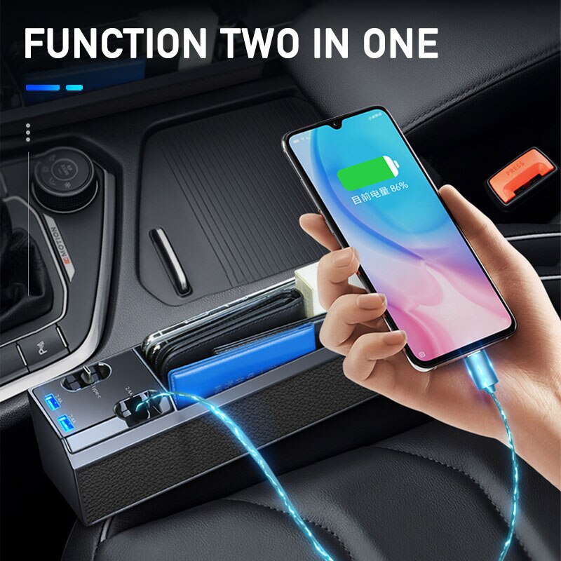 Car Organizer with Charger Cable Car Seat Gap Storage Box