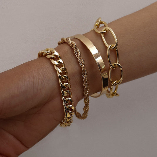 4 pieces Punk Curb Cuban Chain Bracelets Set