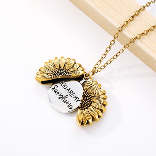 You Are My Sunshine Open Locket Sunflower Necklace