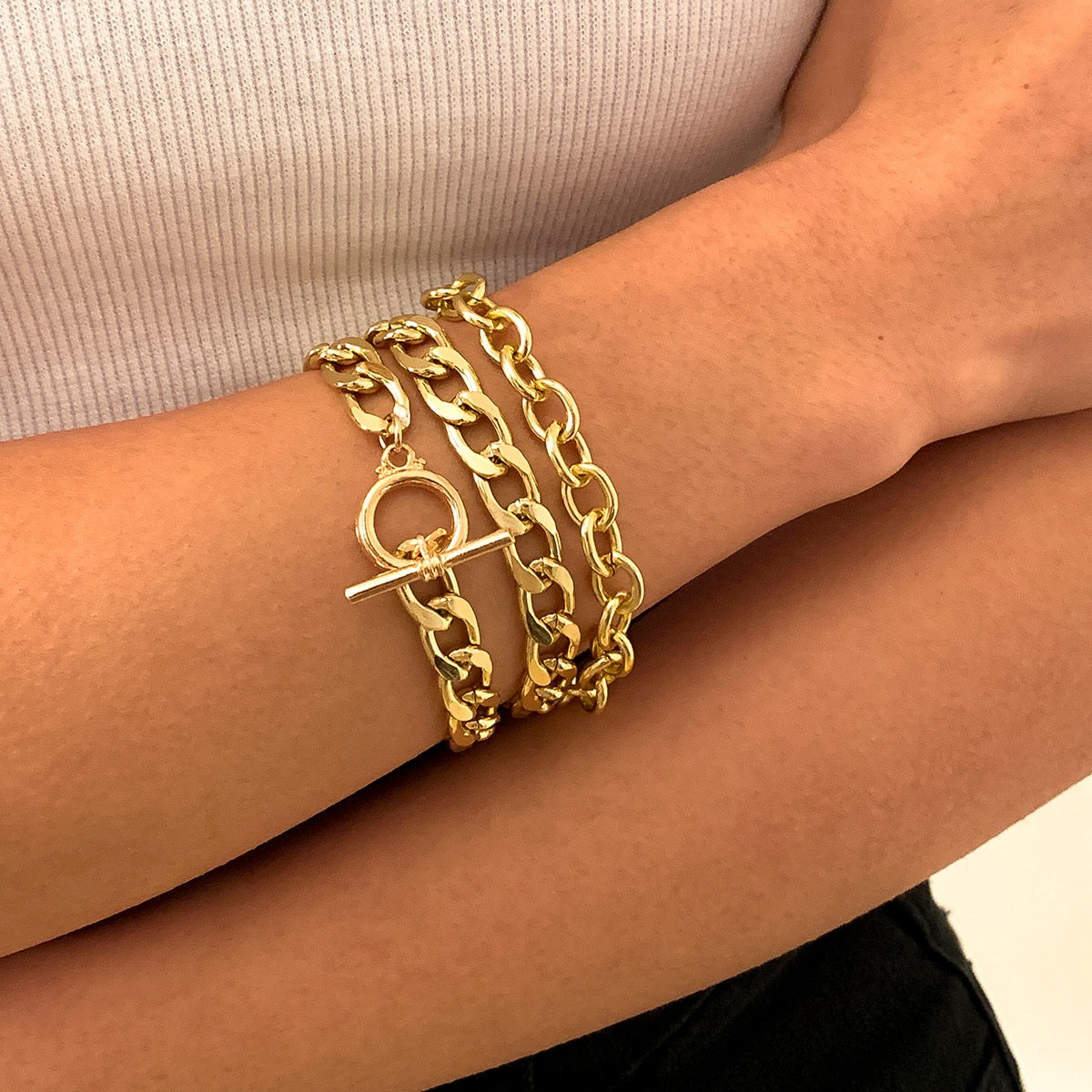 4 pieces Punk Curb Cuban Chain Bracelets Set