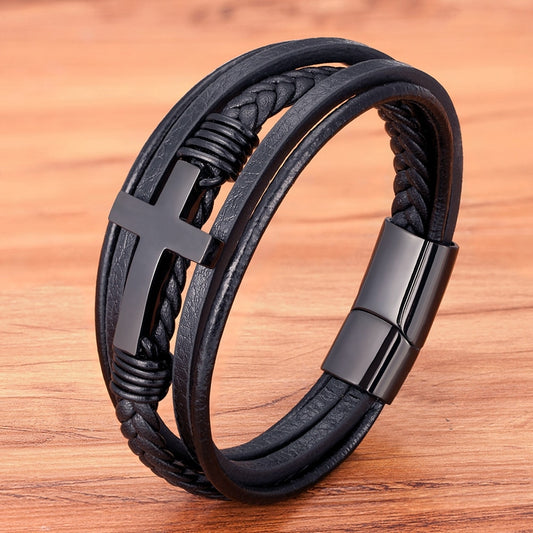 Luxury Multicolor Cross Design Classic Leather Bracelet