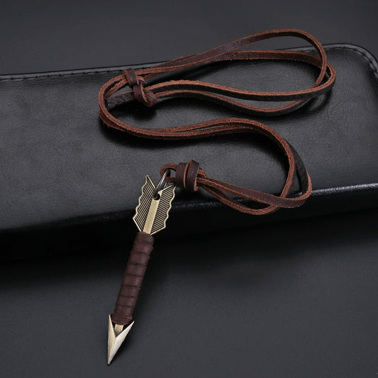 1 Piece Handmade Vintage Leather Arrow Pendant Necklace