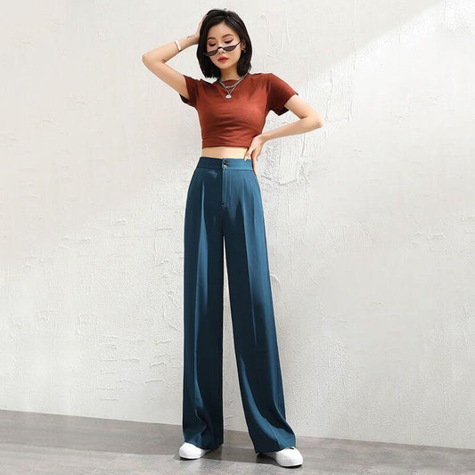 Women wide-leg pants high waist draping chiffon pants